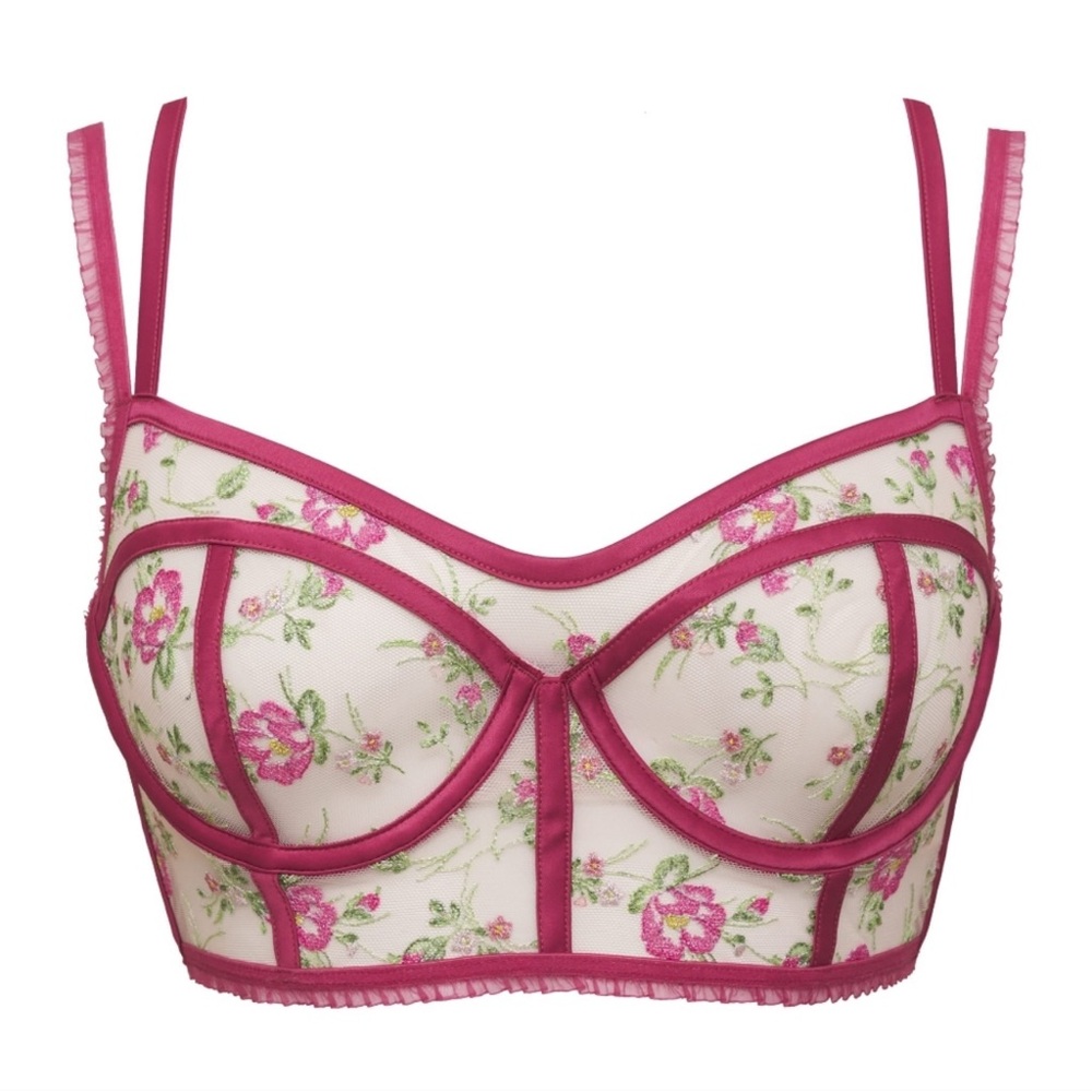 For Love & Lemons NWT Camila Longline Embroidered Mesh Bra Size Small - Picture 3 of 13
